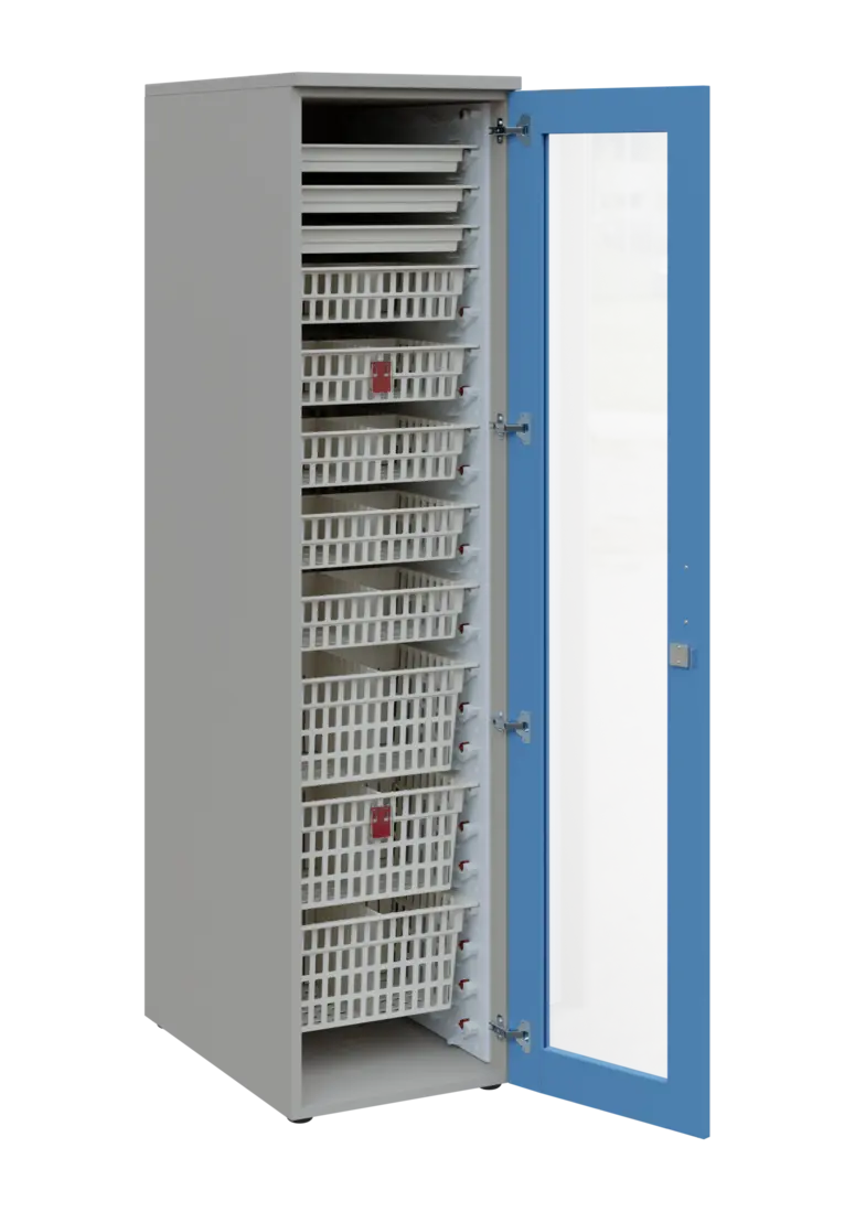 EUROMEDICA S - 46 ABS skříň léková boxová, 1-dveřová/prosklená, pravá, 1950x460x735, korpus šedý, dv